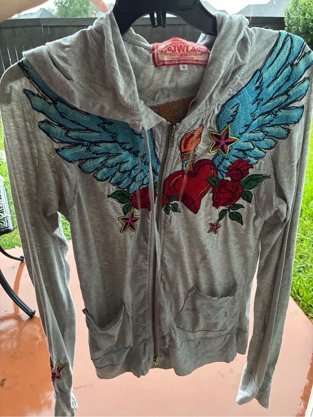 JWLA Johnny Was Embroidered Wings Sacred Heart Zip Hoodie Small